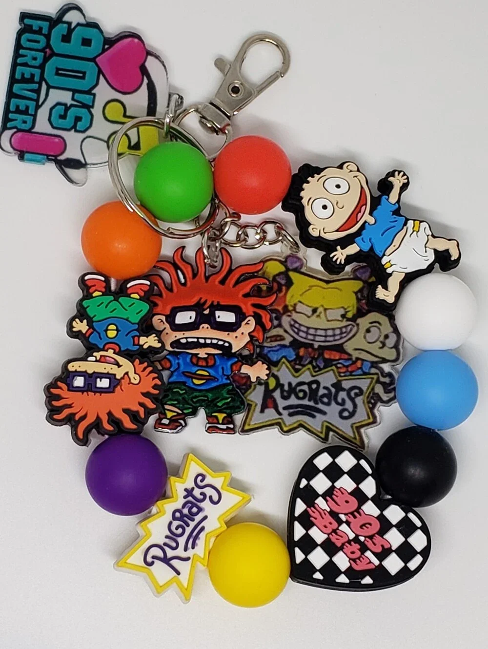 Handmade Rugrats Tommy Pickles Chuckie Finster Silicone Beaded Keychain Wristlet